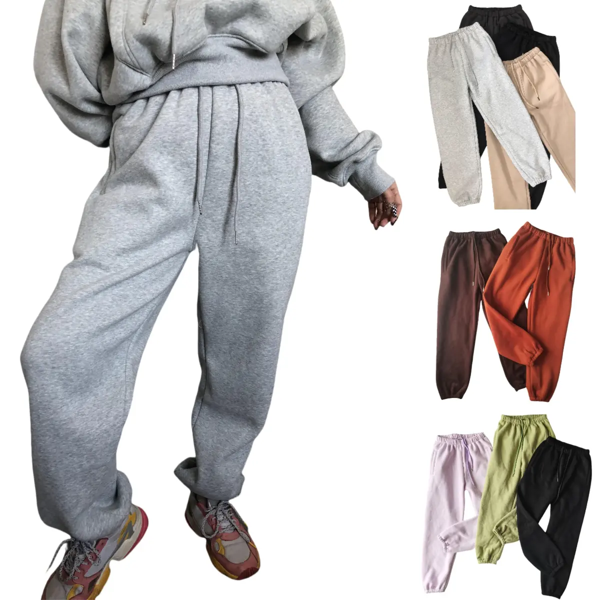 Women's Fleece Drawstring Sweatpants - Soft, Warm Poly-Cotton Mix Full Length Solid Plain Joggers with Elastic Fit, Standard Sizing Sporty Chic Activewear Bottoms for Athletic, Casual Use