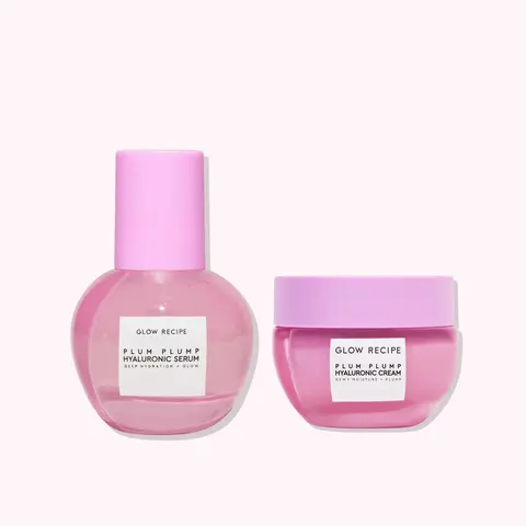 Glow Recipe Plum Plump Hydration Kit - Korean Gentle Fruit Beauty Products Set with Full-Size Hyaluronic Serum (30ml) & Mini Cream (20ml) for Hydrating Dewy Skin, Vegan Plum Puffer