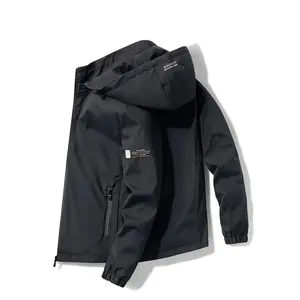 Men's Casual Hooded Jacket - Lightweight Polyester Long Sleeve Zip-Up Jacket with Spring and Fall Monogramming