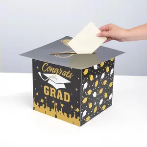 10" x 10" Congrats Graduation Cap Black Cardstock Card Box