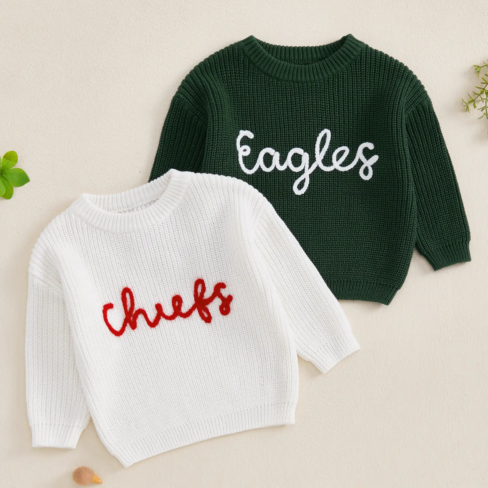 Kid Boy Girl Knit Sweater Letter Embroidery Crew Neck Long Sleeve Pullover Tops for Fall Winter