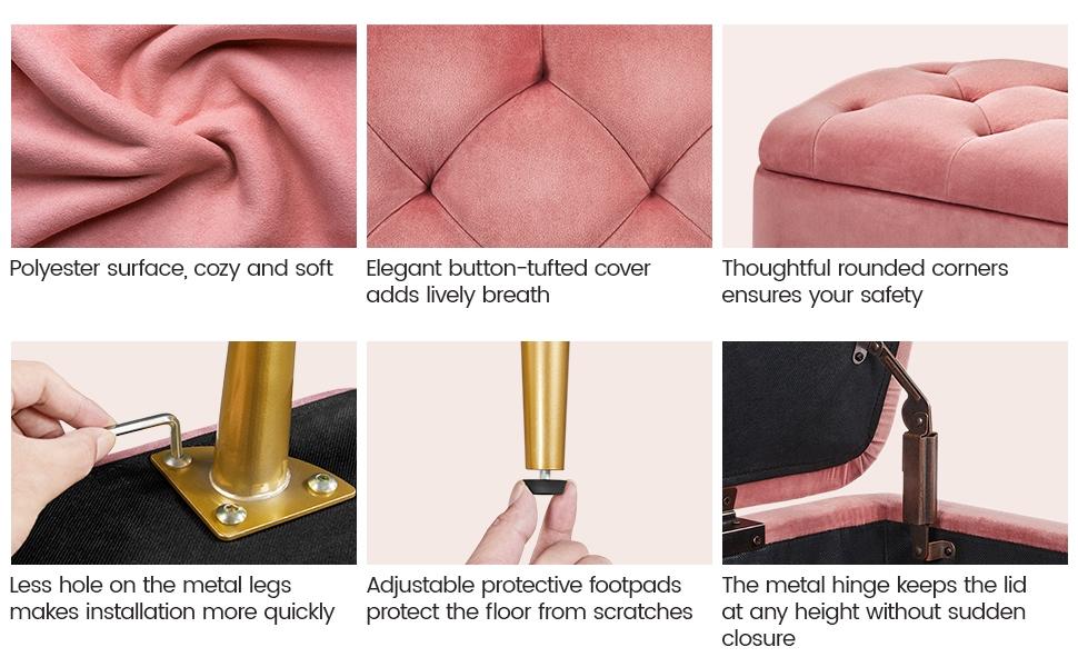 Yaheetech Modern Ottoman Footstool Bench with Storage Compartment, Upholstered Bedroom Benches Footrest Stool, Button-Tufted Table Bench