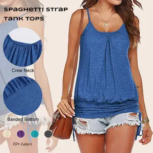 Imily Bela Women Summer Tank Tops Casual Spaghetti Strap Banded Bottom Loose Camisole Side Shirring Lace Up Shirt