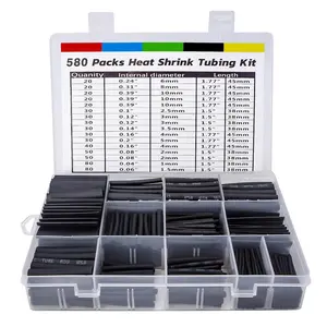 Black Heat Shrink Tubing Kit - 580 count EVA Material in 11 Sizes - Ideal for Electrical Insulation, Repairs, and Wire Connectors with User-Friendly Design and Storage Case