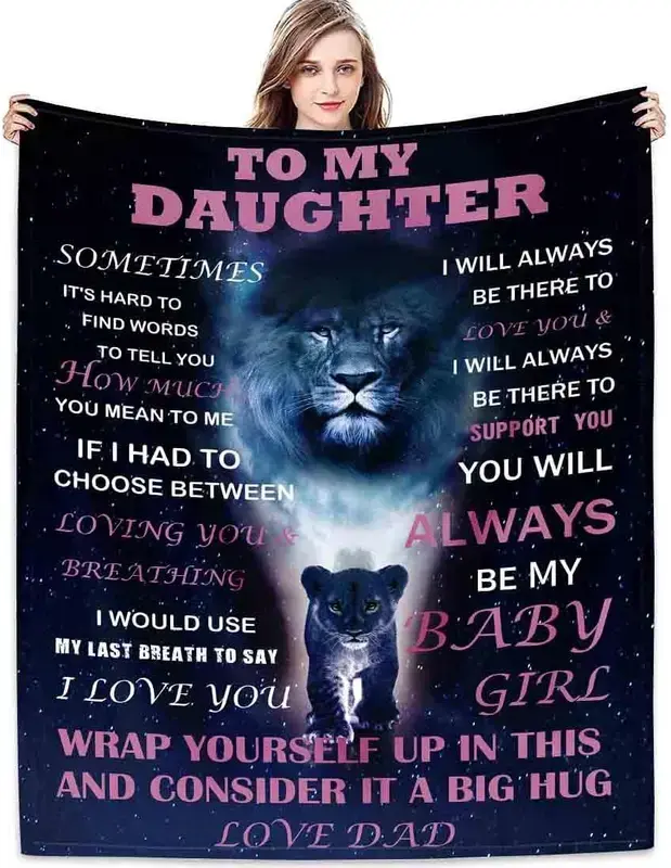 Soft Funny Throw Blanket Daughter Gift from Dad Birthday Gifts from Lion Father Blanket to My Daughter Romantic Christmas Birthday Gifts Love Letter for Her Lightweight
