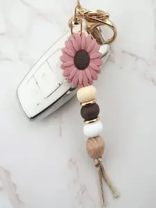 Flower Design Car Keychain, Cute Car Interior Decoration Pendant, Fashionable Car Accessories for Women & Girls