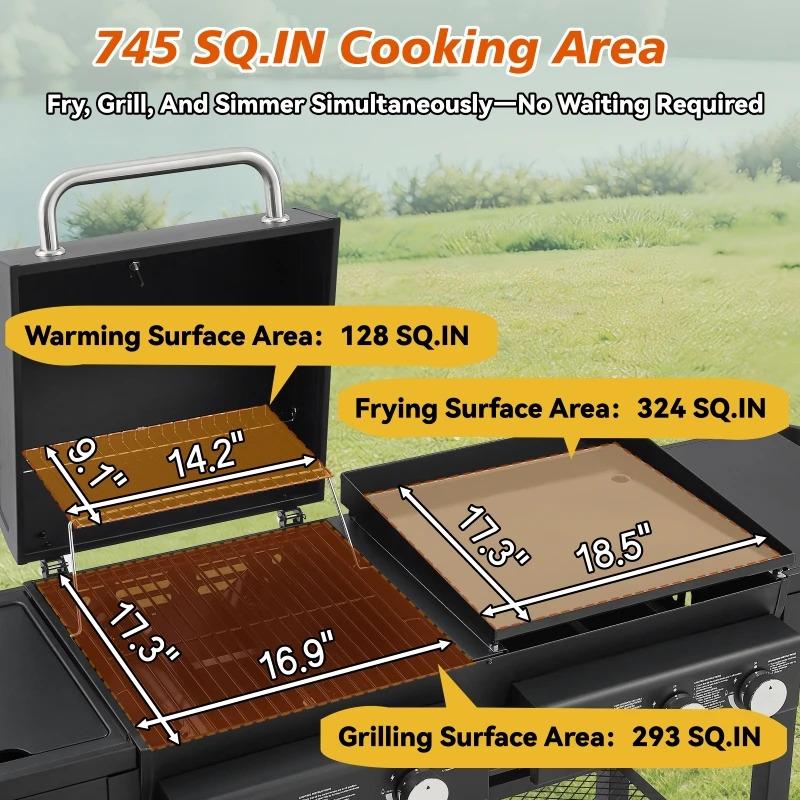 Overseas Stock All-in-One Propane Gas Grill with Grilling & Griddling Functions 745 Sq.Inch Cooking Space