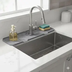 Silicone Sink Splash Guard — Elevated Splash Lip, Mold-Resistant, Non-Slip, and Self-Draining ,Faucet Drip Catcher & Countertop Protector Mat — Universal Fit for Kitchen, Bathroom, and RV Sinks—Prevents Water Pooling and Staining,Essential Kitchen Gadget