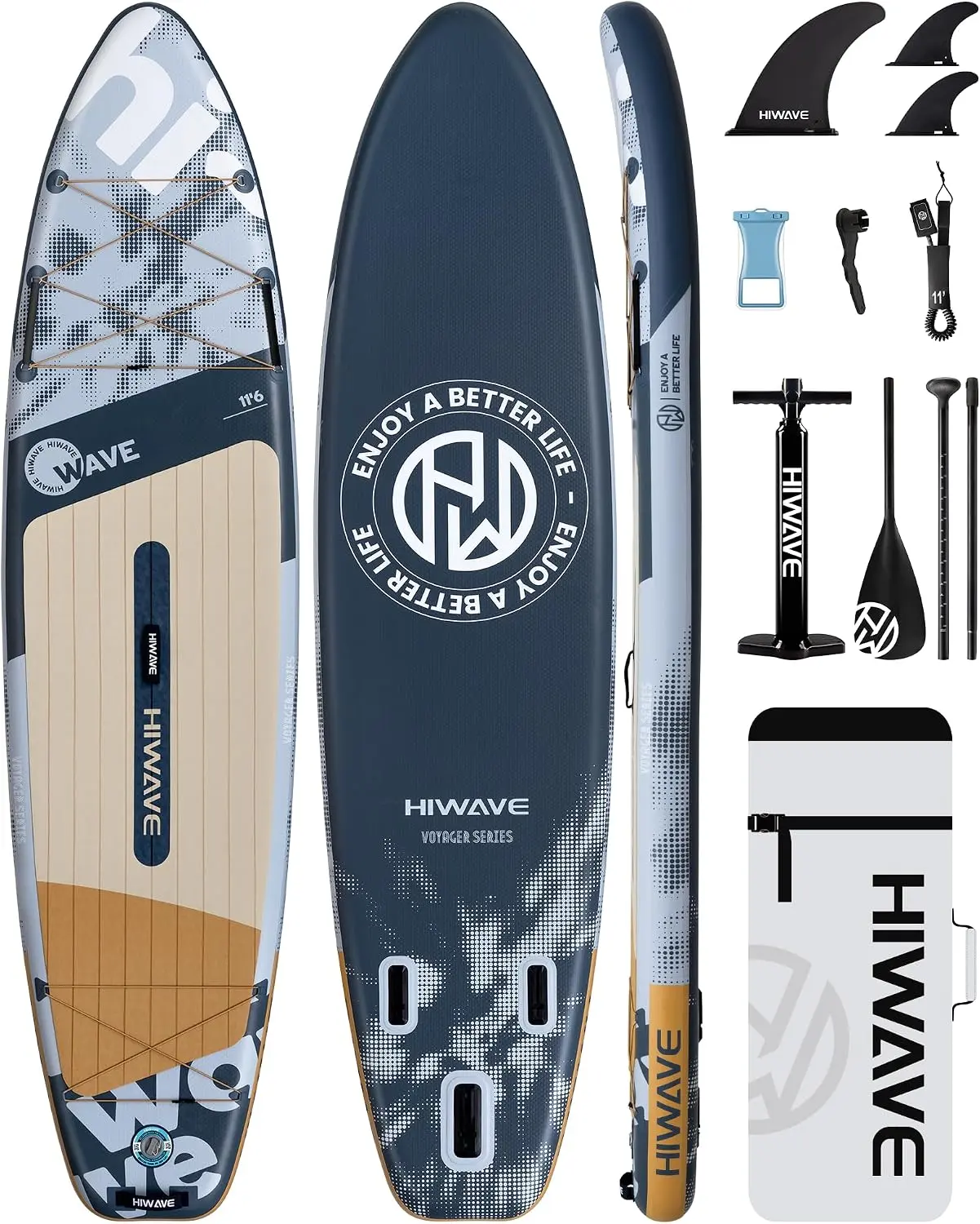 Hiwave Inflatable Touring Paddle Board 11'6" x 35", Extra Wide SUP with 450 lb Capacity, Smooth Glide for Long Distance Paddling, Large Cargo Space for Travel, Stable for Beginners