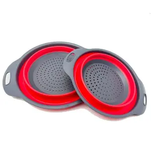 Pack of 2 Foldable Pasta Strainers, Foldable Kitchen Colander for Draining Fruit, Kitchen Silicone Adjustable Filter Vegetables Fruit Baskets,Portable Sink Washing Up Bowl (Red)