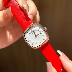 Elegant Red Band Rose Gold Case Watch Sleek White Dial with Modern Index, Dainty & Luxury Style, Great Gift Idea for Her