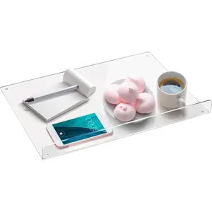 Clear Acrylic Board Holder Tray with Front Rail | Perfect as a Closet Shelf Organizer, Coffee Condiment Organizer for Countertop & Sofa Tray Table | Heavy Duty, Modern & Shatter Resistant!