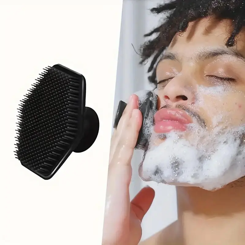 1PC Men's Facial Scrub Pad - Gentle Exfoliating Face Massager, Deep Cleansing, Non-Irritating for Sensitive Skin, Light Beige, Beard & Mustache Care Daily Repairing Soothing