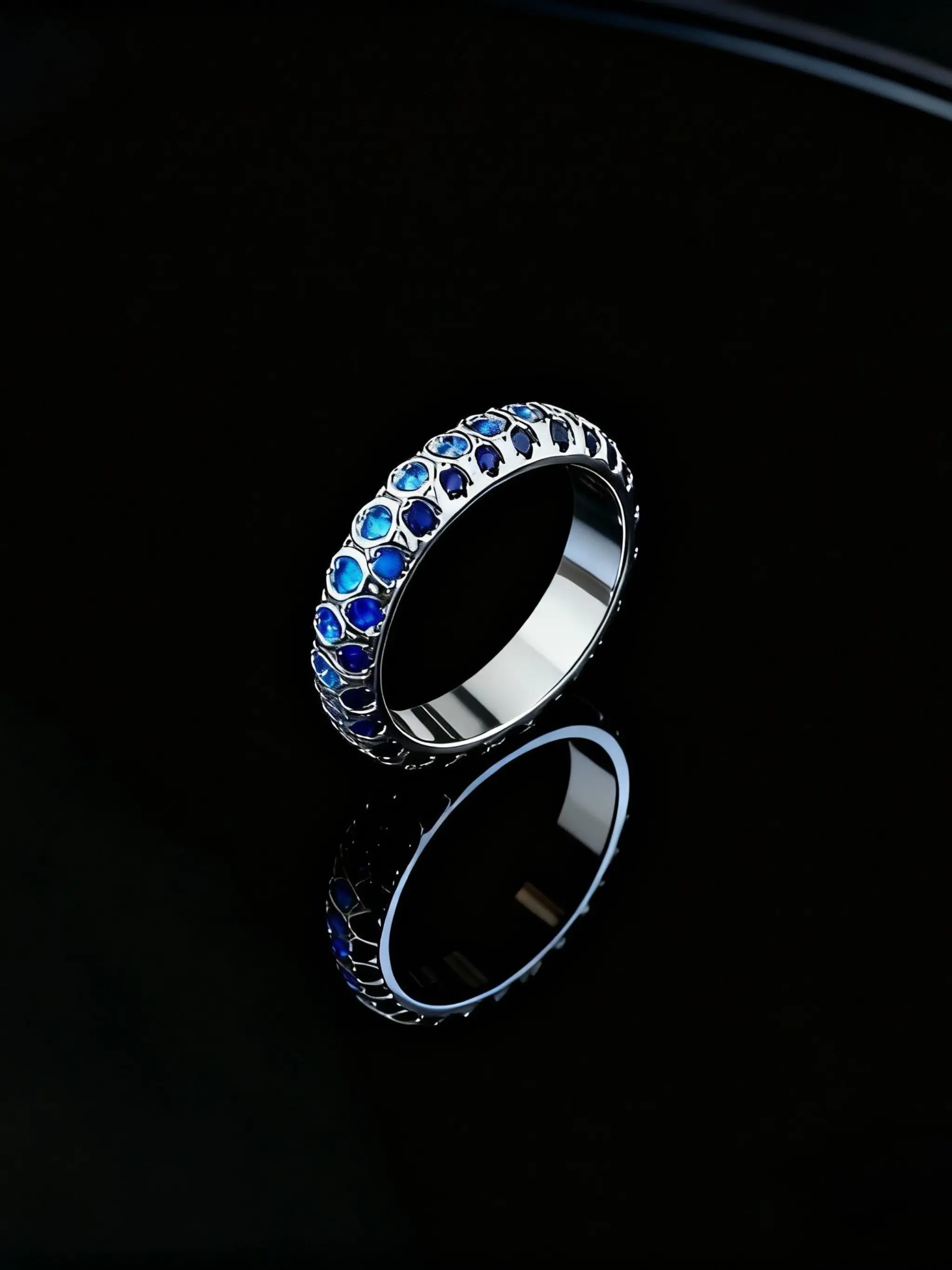 Vintage Luxurious S925 Silver Blue Diamond Ring for Women, Couple Daily Wear, Wedding Christmas Holiday Gift, Creative Design Accessory