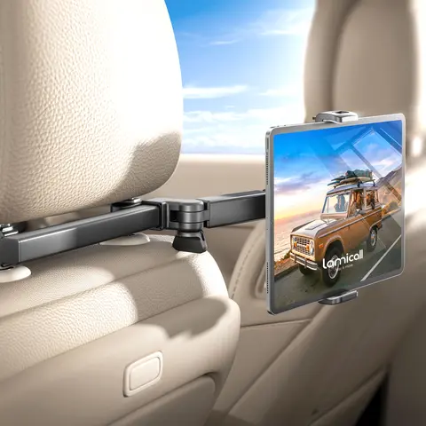 Lamicall Car Headrest Tablet Holder - 3-in-1 Adjustable Extension Arm Mount, Black Car Interior Accessory, Fits 4.7-13" Tablets iPad/Galaxy/Fire HD, Ideal for Kids, Stable with Comfortable Viewing Experience