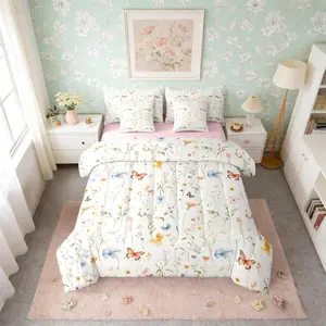 Boho Floral Comforter Bed Set with Sheets,7 Piece Cute Colorful Flowers Bed Bag,Bohemian Wildflower Bedding Set,Kids Girls Women,Watercolor Flower Bed Set