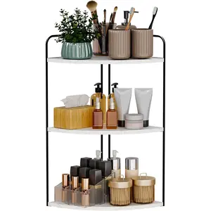 Bathroom Counter Organizer,Countertop Organizer,Vanity Organizers,Bathroom Storage,Bathroom Sink Organizers,Counter Shelf,Corner Counter,Corner Shelves(Black-White Marble)