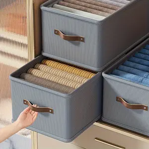 Modern Oxford Cloth Storage Box with Faux Leather Handle - Thickened Rectangular Fabric Organizer for Closet, Under-Bed Storage, Seasonal Items, Space-Saving Shelving & Multi-Purpose Home Organization