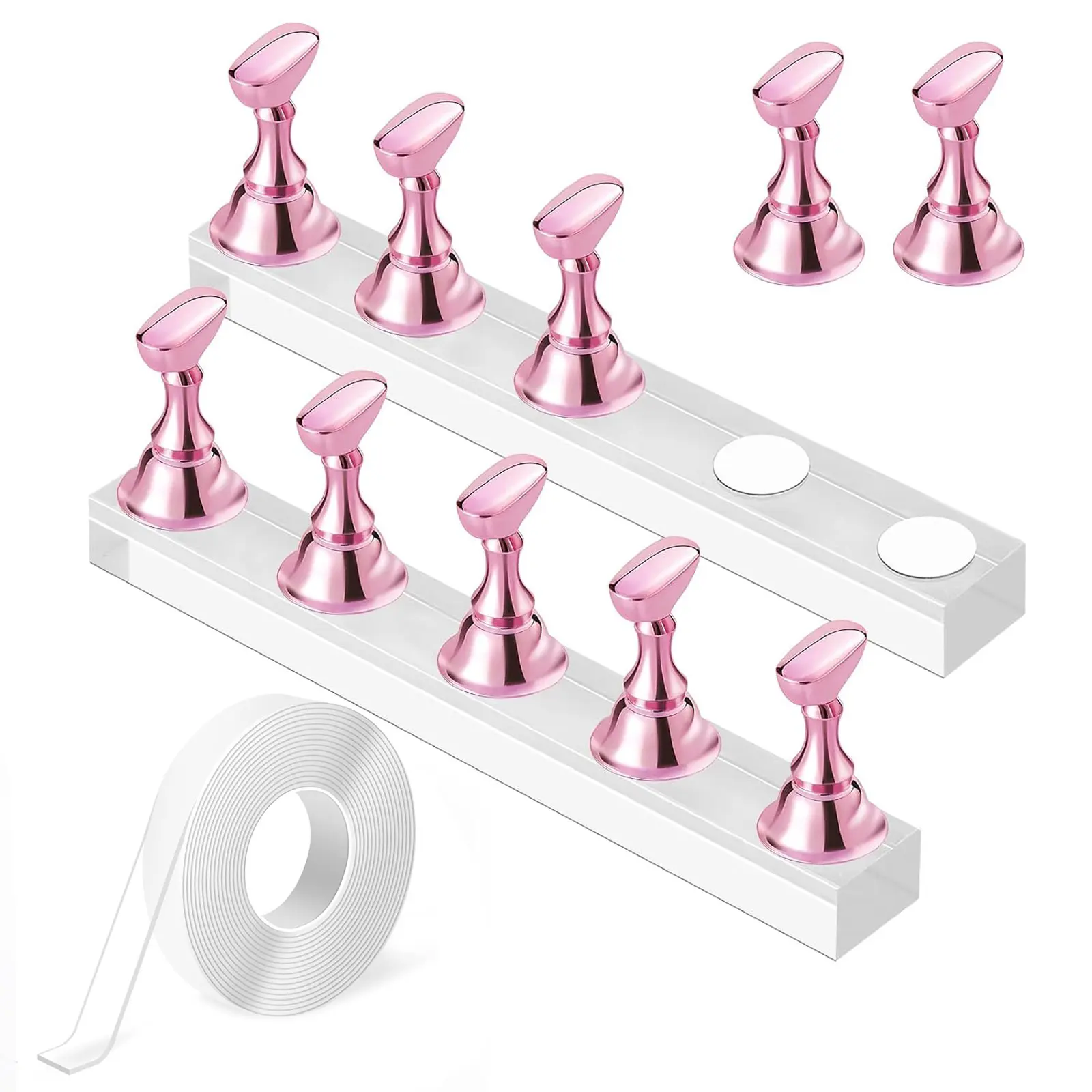 2 Boxes Nail Practice Stands with 3m Transparent Double-Sided Tape – Diamond Base Nail Display Holders with Sticky Clay, Practice Nail Tips Stand for DIY Home Nail Art Design and Display Manicure pink Nail Art Tools Nail Supplies
