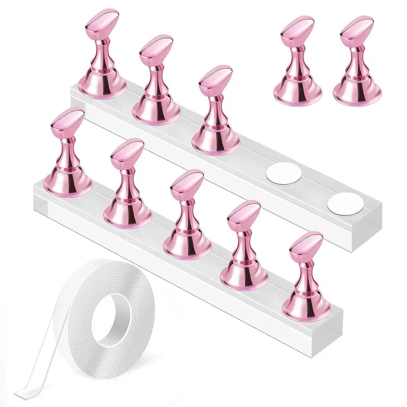 Nail Stand for Nail Art Display Practice, Nail Holder for Painting, False Nail Press On Designs, Magnetic Fake Nail Holder with 3M Double-sided Tape, Nail Art Tools, Nail Art Equipment, For Home DIY Salon Supplies