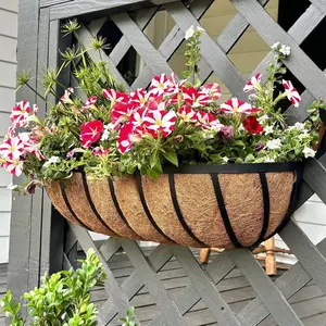 24 Inch Railing Planter Window Box with Coconut Liner Planter Basket English Horse Trough Planter for Outdoor Balcony Porch Fence Patio