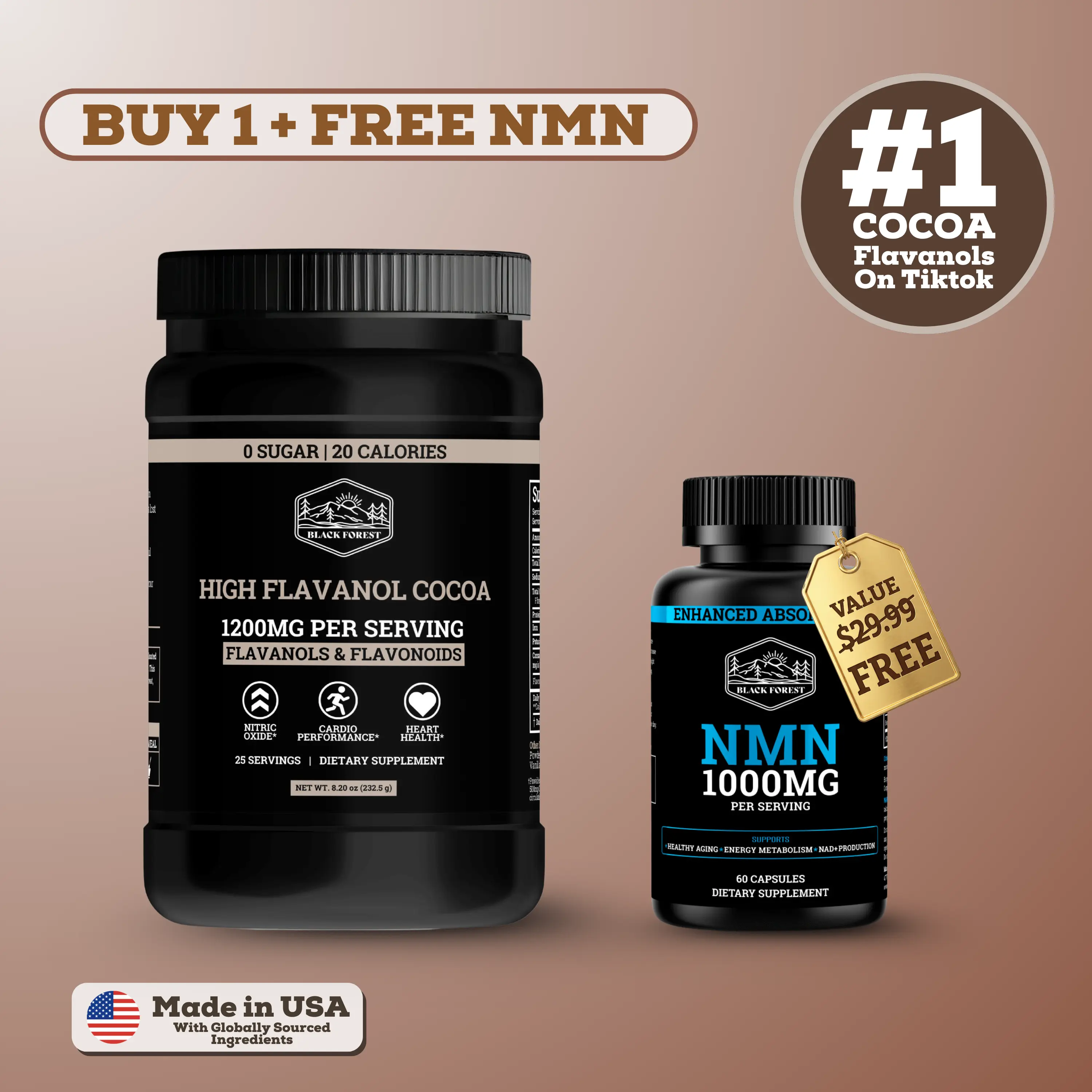 Black Forest Supplements Cocoa Flavanols & Flavonoids Powder - 1200mg per Serving, 600mg Epicatechin, Supports Circulation, Energy, Heart Health, Dark Chocolate Beverage Supplement