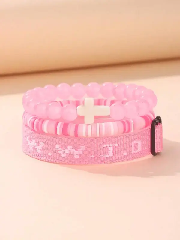 WWJD Beaded Bracelet with Metal Coated Cross Charm, Stackable Meaningful Jewelry for Daily Wear, Birthday Gift, Beading