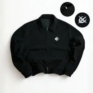 Men's Stylish Turn-Down Collar Zip Jacket with Embroidered Logo, Pockets, Streetwear Casual Outerwear Perfect for Casual Outings, Style with Functionality Coats