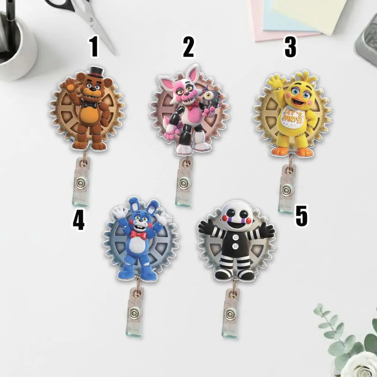 5 ops (not combo 5) FNaF Badge Reel, Five Nights at Freddy’s Nurse ID Holder, Retractable Nurse Teacher Badge Reel
