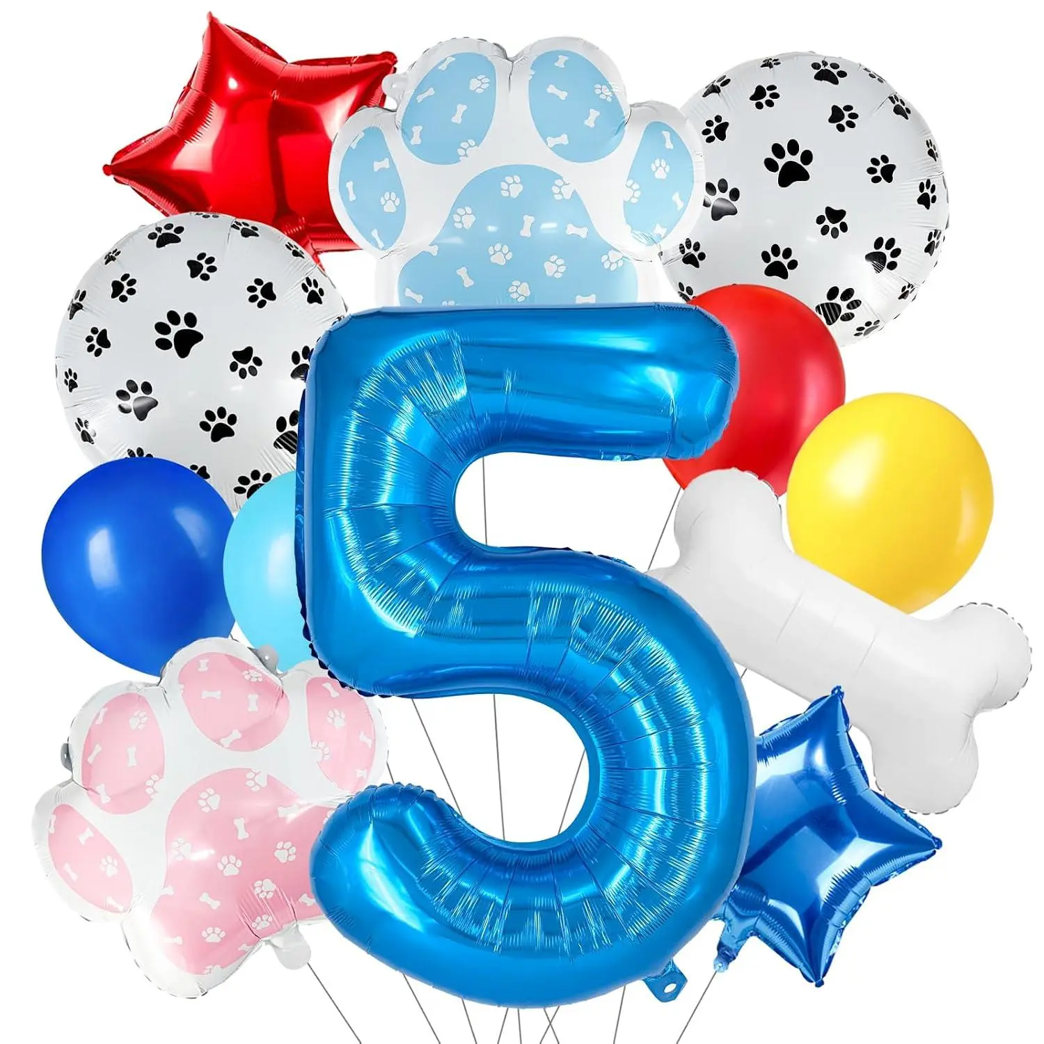 Number Pet Paw Print Balloon Set,Pet-Themed Party Decorations Suitable For Boys And Girls Birthdays, Blue And Pink Party, Dog Parties, And Photo Backdrops(5)