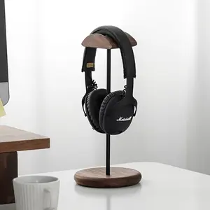 Walnut Wood Real Earphone Stand, Fashion Desktop Display Rack for Office and Home, Simple Earphone Holder, Youth Friendly