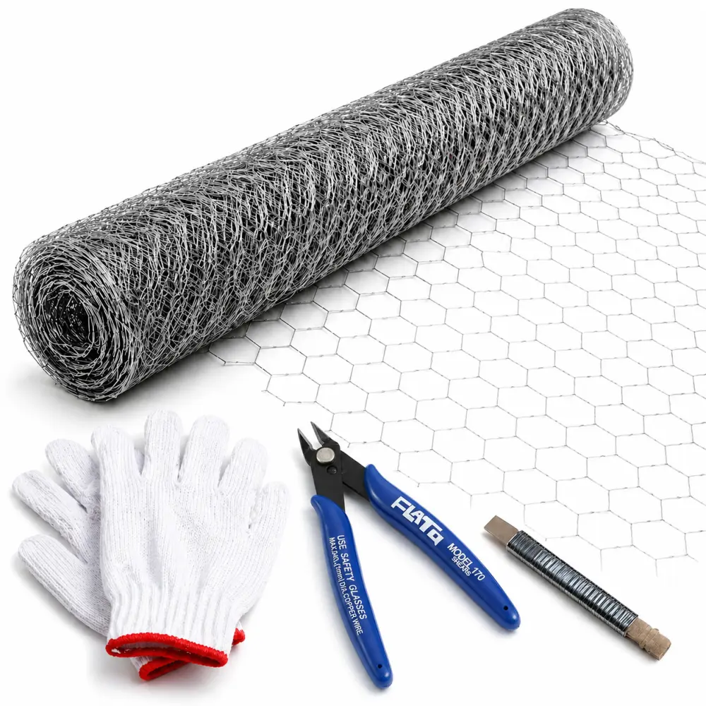 21-Gauge Rust-Resistant Silver Galvanized Double-Twist Hexagonal Mesh Chicken Wire - Garden Fence for Plant Protection, Floral Arrangements