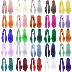 Long Synthetic Hair White Purple Cosplay Wigs Party Black Hair Straight Wig Hairpiece for Women