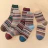 Women's Multicolor Colorblock Striped Print Crew Socks, Multipack Breathable Knit Soft Mid Calf Socks for Women