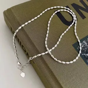 Silver Color Stacked Rice Grain Olive Beads Chain Necklace for Women Exquisite Simple Collarbone Chain Jewelry Gift sierra gates