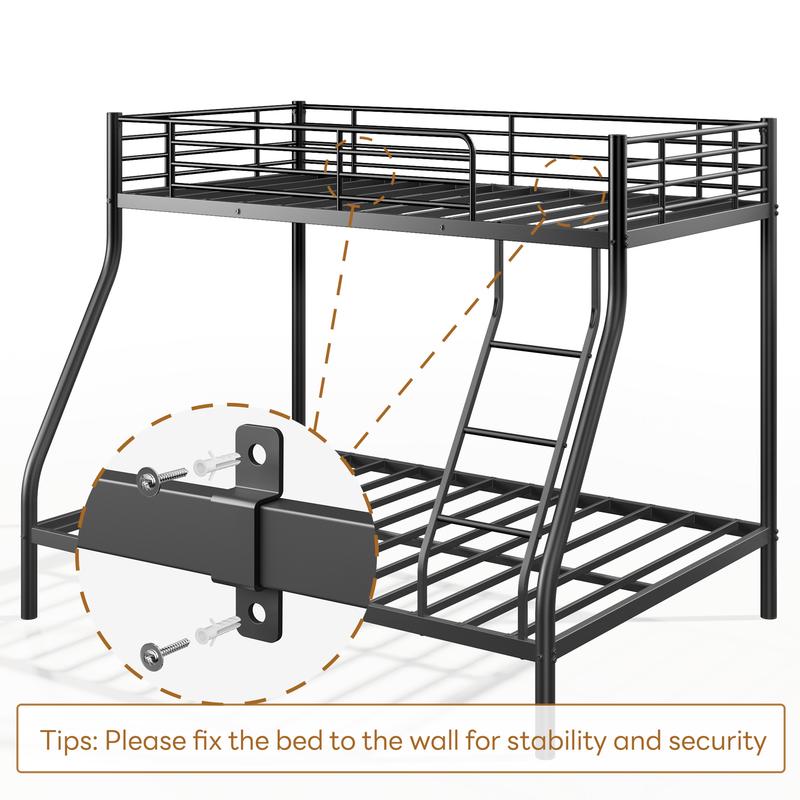 Twin Over Full Bunk Bed, Heavy Duty Metal Industrial Bunk Bed with Ladder and Guardrail for Teens/Adults, Space-Saving, No Box Spring Needed, Black