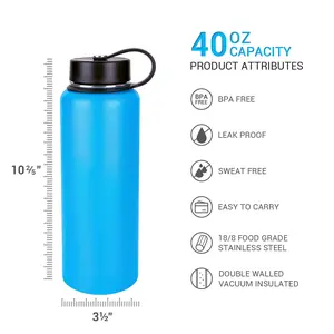 S.Y Home&Outdoor Insulated Water Bottle Wide Mouth Stainless Steel Vacuum Insulated Travel Sports Water Bottle, BPA Free, Waterproof - 40oz