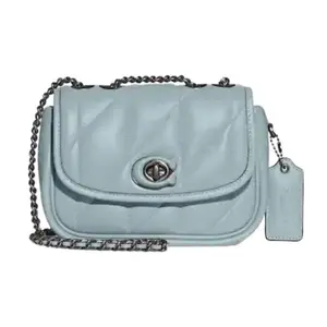 COACH Pillow 20 Quilted Twist-Clasp Chain Crossbody Bag for Women in Soft Napa Leather, Medium Size, Light Blue