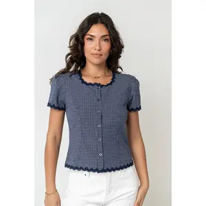 Serra Lace Trim Blouse in Navy