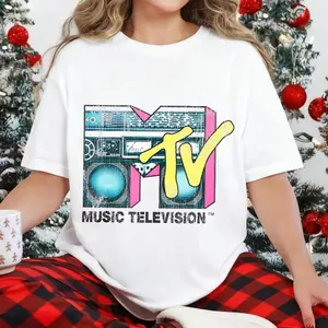 100 Percent Cotton Retro 80s Style T-Shirt With Mtv Music Television Logo Graphic Summer And Spring Wear For Music Lovers And Nostalgia Fans