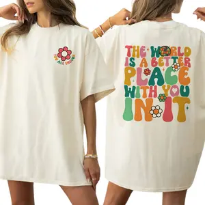 The World Is Better With You In It Shirt, You Are Enough Mental Health Shirt, Inspirational T-shirt For Girls, Cotton Fabric Womenswear, Women Daily Basic Outfits, Inspiration Graphic Tops For Lady, Trendy Downtown Women Outfit