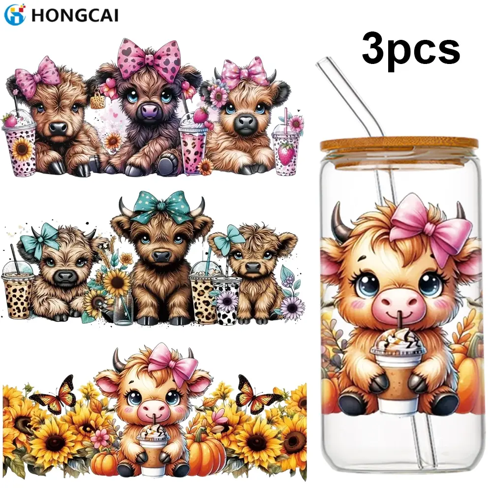 Cute Cow UV DTF Stickers Set, Decal Sticker, Colorful Soft Adorable Patterns, Long-Lasting, Suitable for Glass Cups Mugs Furniture DIY Waterproof Scratch-Resistant, Cute Animal Stickers, Fun Stickers