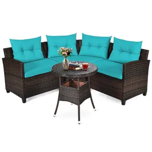 Spaco Outdoor Patio Furniture, 4 Pieces Outdoor Sectional Patio Set with Coffee Table and Cushions, Patio Loveseats Balcony Furniture for Small Space