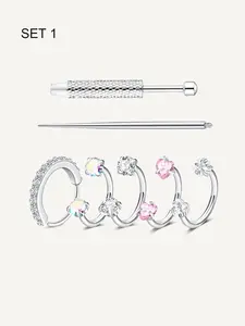 CZ Horseshoe Nose Rings, Internal Threaded Stainless Steel 18/20 Gauge 8mm Hoops, Ideal for Nose, Cartilage & Lip Piercings, Body Jewelry