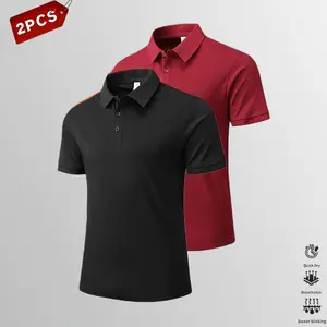 2-Pack Men's Summer Three-Piece Polo Shirt Set Solid-Color Casual Design Stylish and Versatile Suitable for Leisure, Business, and Sports Occasions Orange/Black/Navy Blue/Green Combo Set