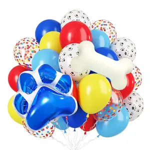 Dog-Themed Birthday Balloon Set, Blue Paw & Bone with Red, Blue, Yellow Balloons for Kids Party
