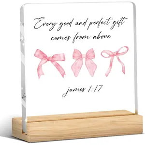 Pink Room Decor, Pink Coquette Room Decoration, Christian Bible Verse Decor, Christian Gifts for Women, Birthday Gifts for Women, Inspirational Acrylic Office Accessories Decoration-James 1:17