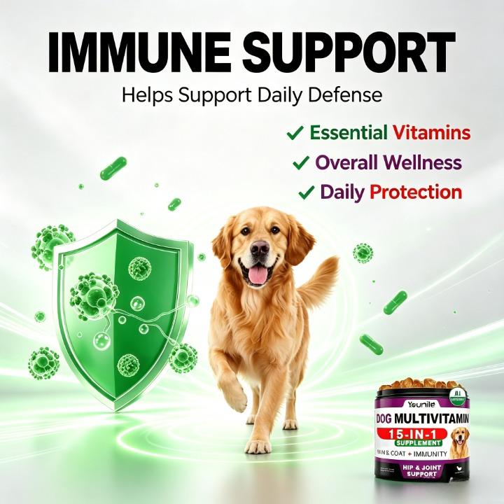 15-in-1 Dog Multivitamin Soft Chews Bulk Pack - Chicken Flavor, Probiotics & Gut Support, Immune Support, 120 Treats