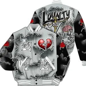 Varsity Jacket To Match Black Wolf Grey 12s - Loyalty Wins Everything All Over Print SHWU SZJO AUN7