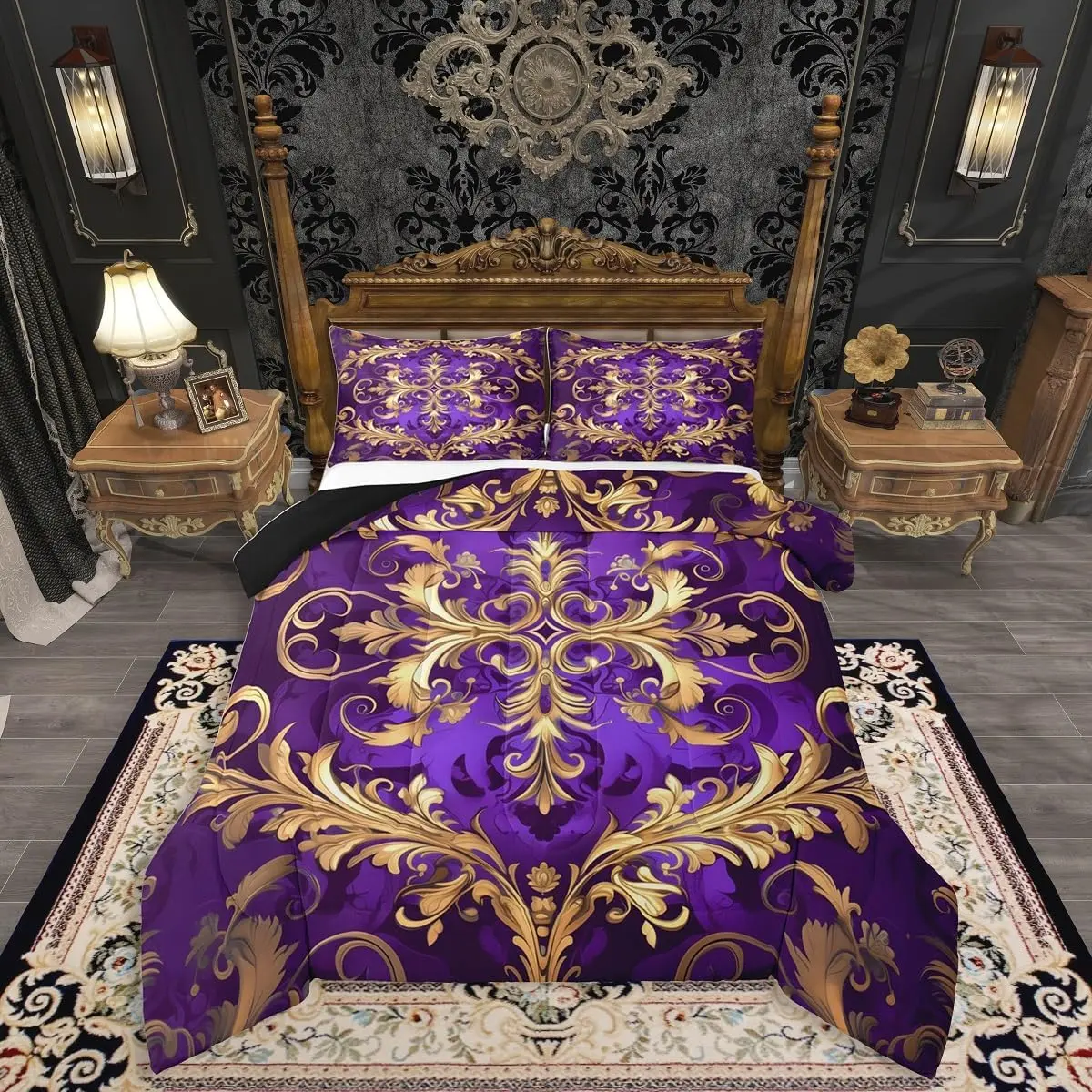 Feelyou Comfy Damask Bed Sets - Queen Size Whole-Piece Breathable Microfiber Bedding, Vintage Floral Aztec Paisley Victorian Linens, Easy-Care All-Seasons Travel-Friendly Kids' Coverlet Set, Comfy Bed Sets, Bed Cover Set